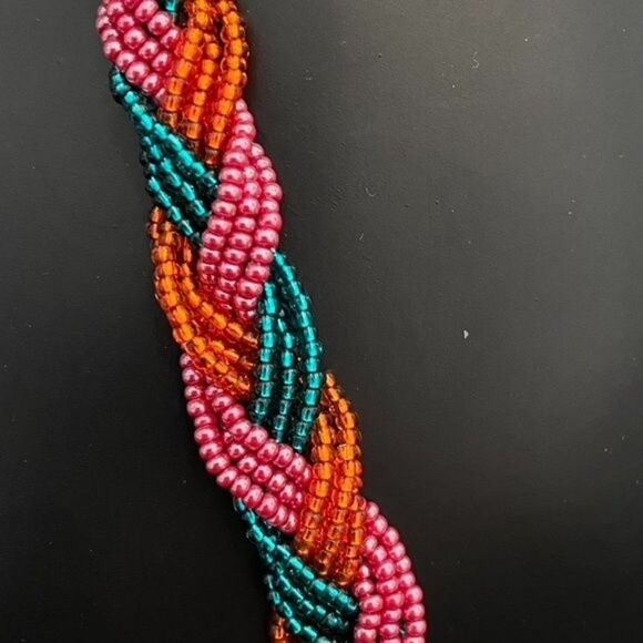 Uno Alla Volta Seed Bead Beaded Braided Statement Necklace - Picture 4 of 7